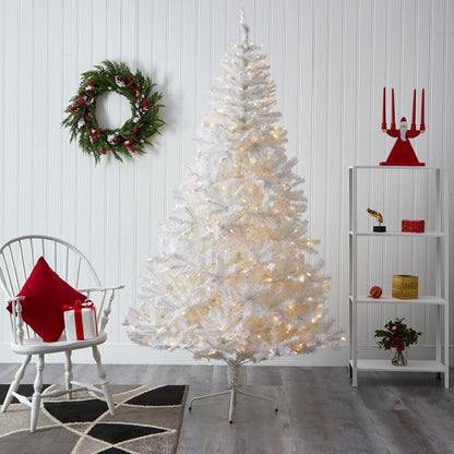 7ft. White Artificial Christmas Tree with 1000 Bendable Branches and 350 Clear LED Lights