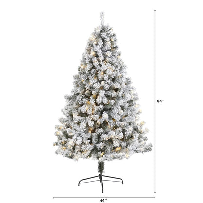 7ft. Flocked West Virginia Fir Artificial Christmas Tree with 350 Clear LED Lights