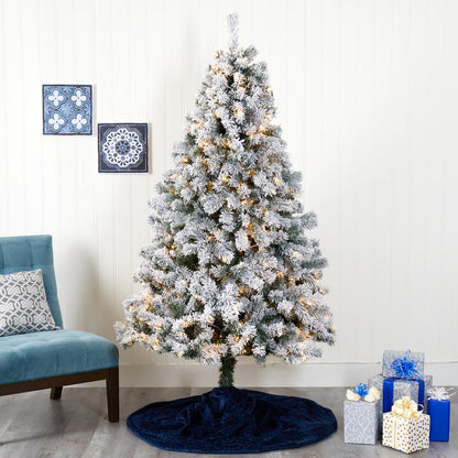 7ft. Flocked West Virginia Fir Artificial Christmas Tree with 350 Clear LED Lights