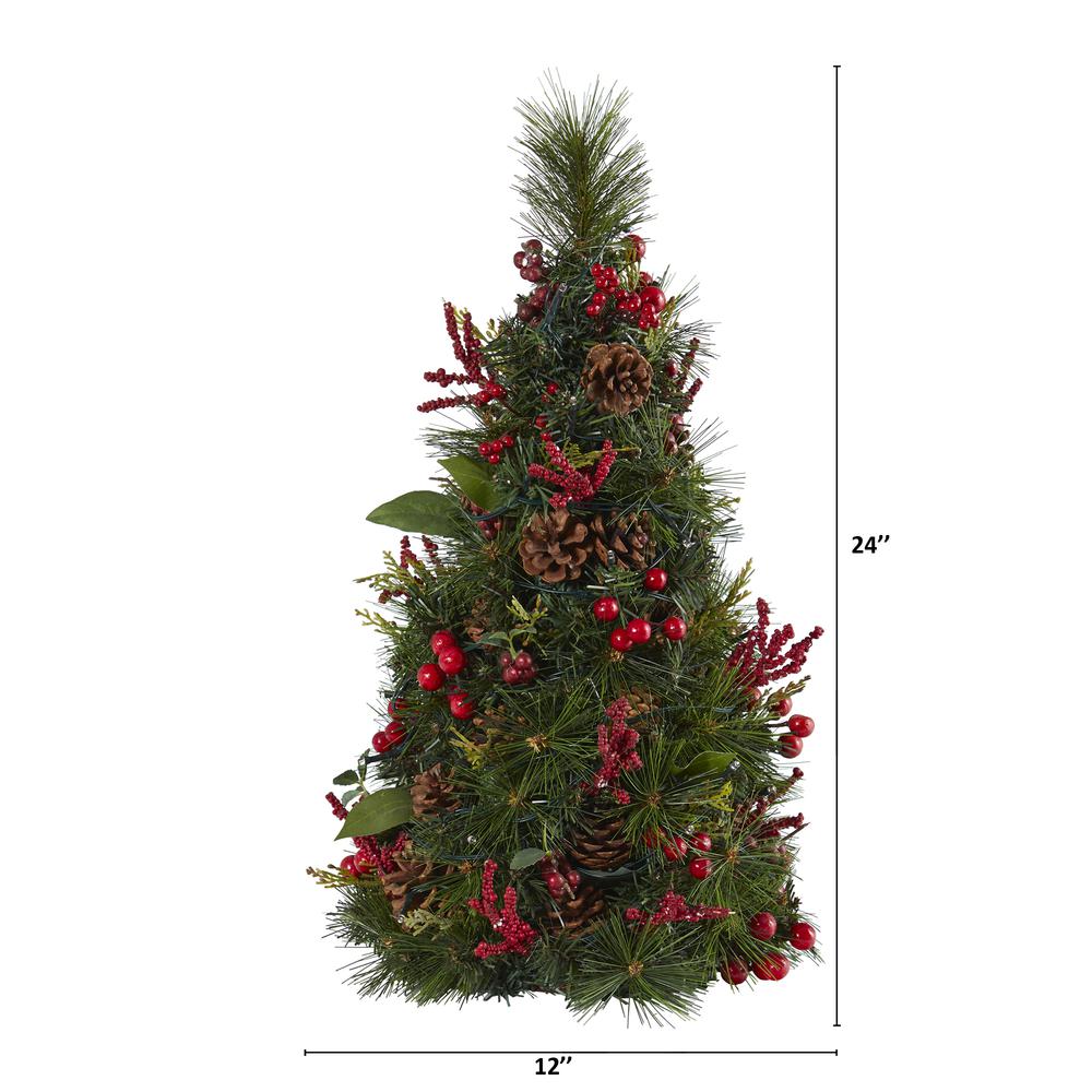 2ft. Mixed Berry and Pine Cone Artificial Christmas Tree with 35 Clear LED Lights