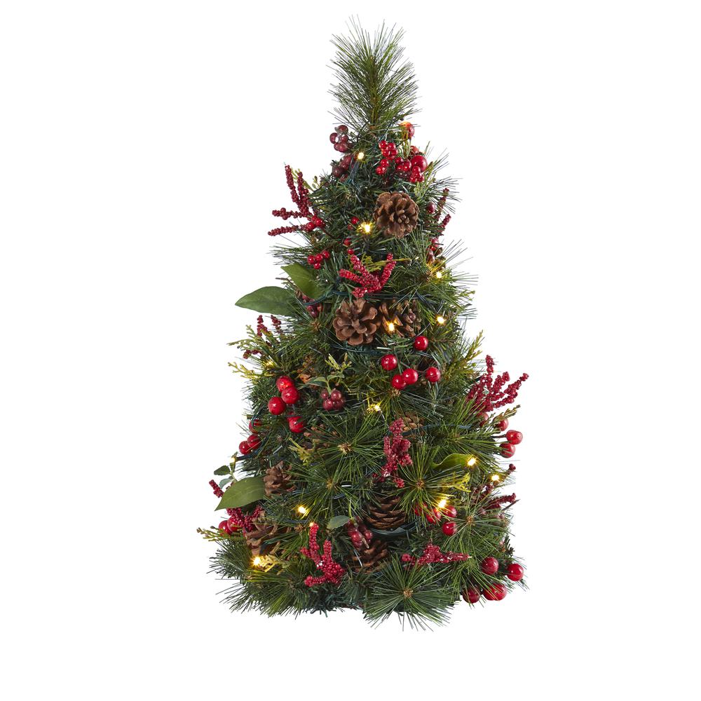 2ft. Mixed Berry and Pine Cone Artificial Christmas Tree with 35 Clear LED Lights