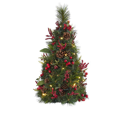 2ft. Mixed Berry and Pine Cone Artificial Christmas Tree with 35 Clear LED Lights