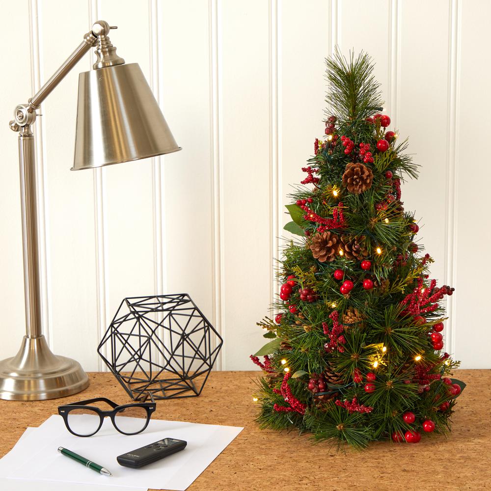 2ft. Mixed Berry and Pine Cone Artificial Christmas Tree with 35 Clear LED Lights