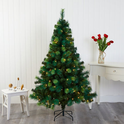6ft. Assorted Green Scotch Pine Artificial Christmas Tree with 250 LED Lights