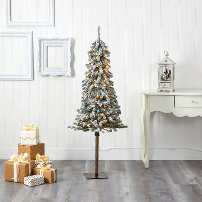 5ft. Flocked Alpine Christmas Artificial Tree with 150 Lights