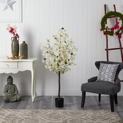5ft. Bougainvillea Artificial Tree, White