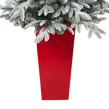 5ft. Flocked Manchester Spruce Christmas Tree with 100 Lights in Red Planter