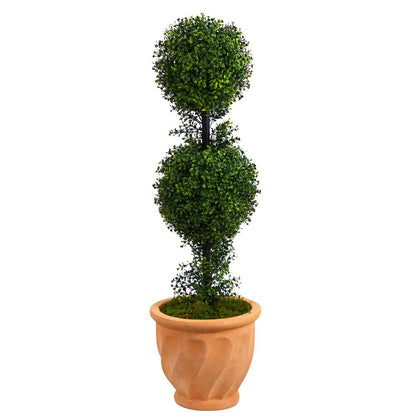 40in. Boxwood Double Ball Topiary Artificial Tree in Terra-Cotta Planter