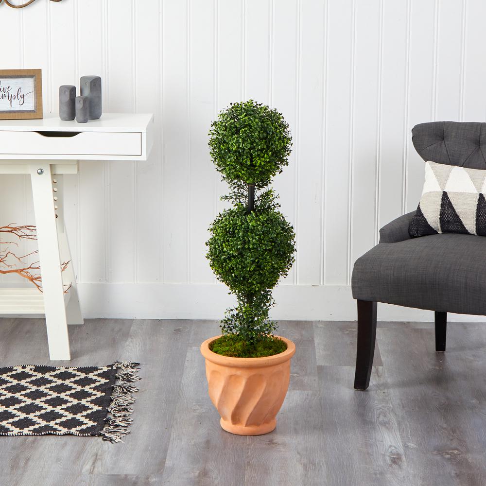 40in. Boxwood Double Ball Topiary Artificial Tree in Terra-Cotta Planter