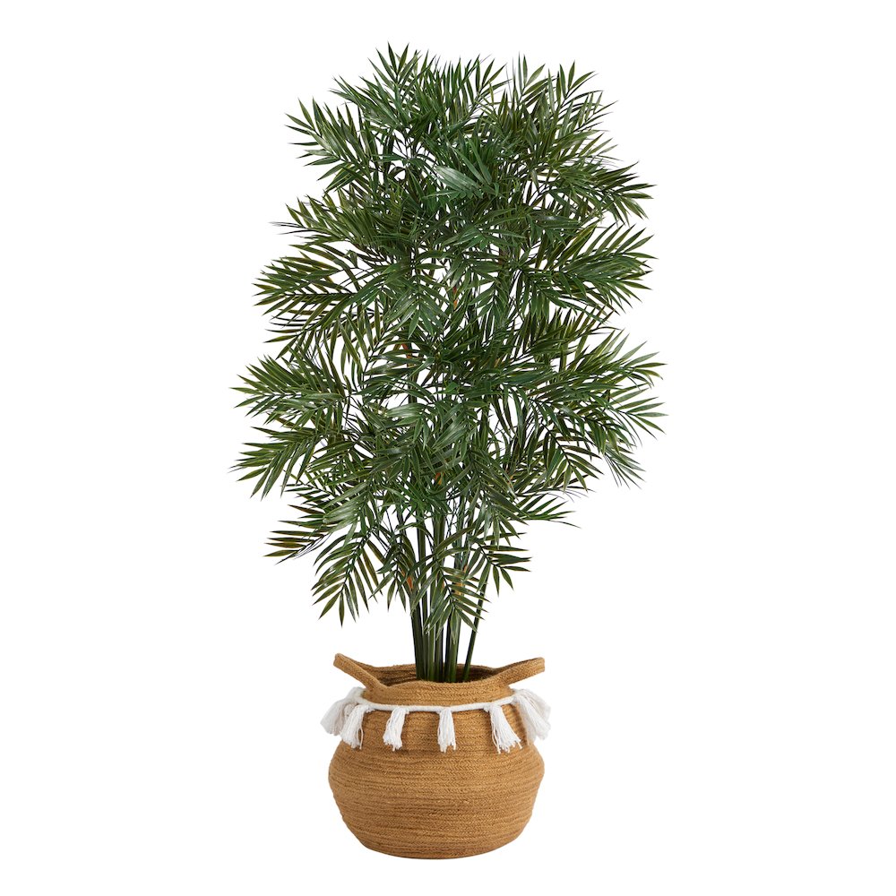 4ft. Parlor Palm Tree in Boho Chic Natural Cotton Woven Planter with Tassels
