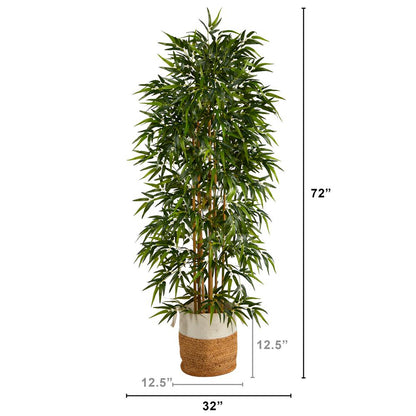 6ft. Artificial Bamboo Tree with Handmade Jute & Cotton Basket