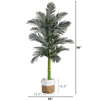 8ft. Golden Cane Artificial Palm Tree in Handmade Natural Cotton Planter