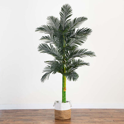 8ft. Golden Cane Artificial Palm Tree in Handmade Natural Cotton Planter
