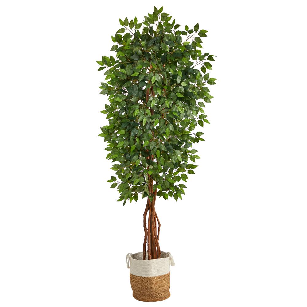 7.5ft. Artificial Deluxe Ficus Tree with Handmade Jute & Cotton Basket