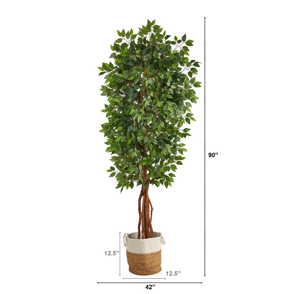 7.5ft. Artificial Deluxe Ficus Tree with Handmade Jute & Cotton Basket
