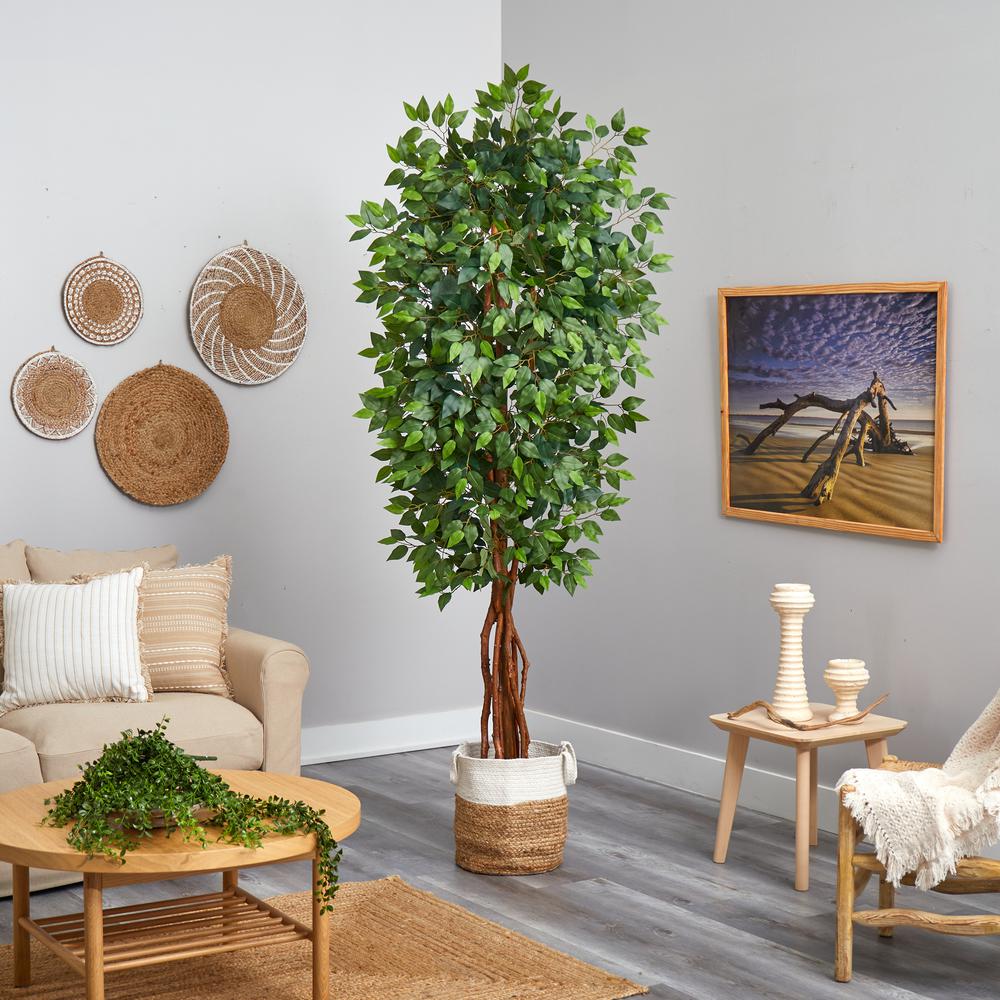 7.5ft. Artificial Deluxe Ficus Tree with Handmade Jute & Cotton Basket