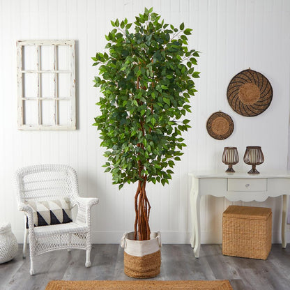 7.5ft. Artificial Deluxe Ficus Tree with Handmade Jute & Cotton Basket