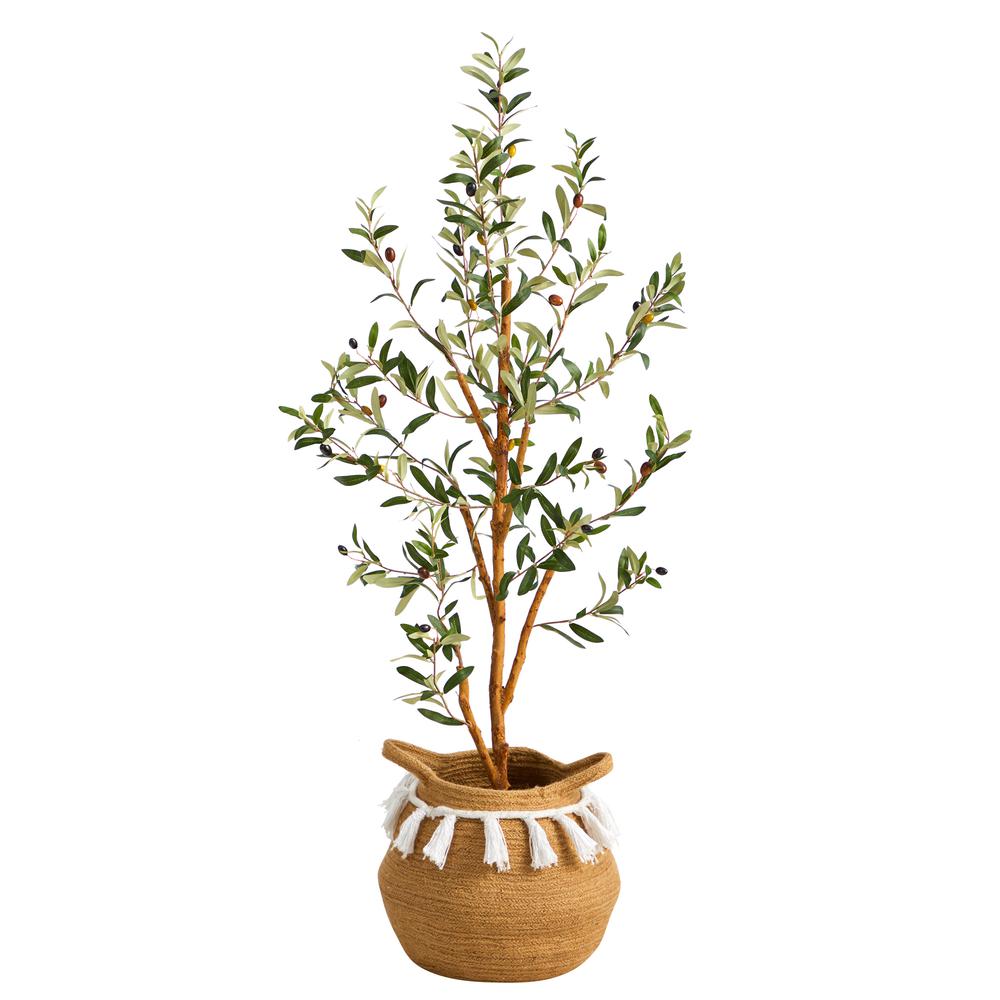 3.5ft. Artificial Olive Tree with Handmade Jute & Cotton Basket with Tassels