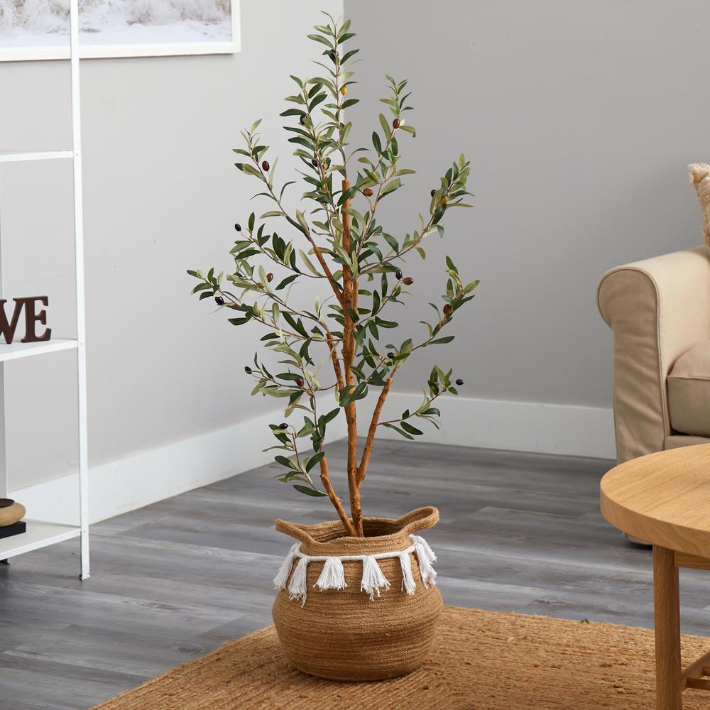 3.5ft. Artificial Olive Tree with Handmade Jute & Cotton Basket with Tassels