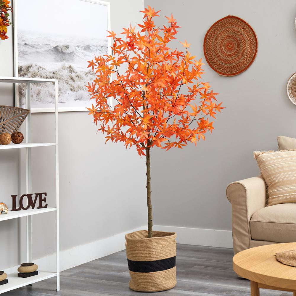 6ft. Artificial Autumn Maple Tree with Handmade Jute & Cotton Basket