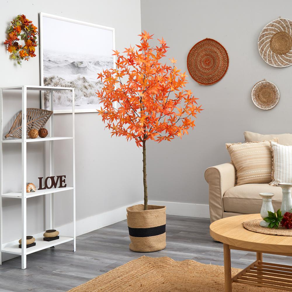 6ft. Artificial Autumn Maple Tree with Handmade Jute & Cotton Basket