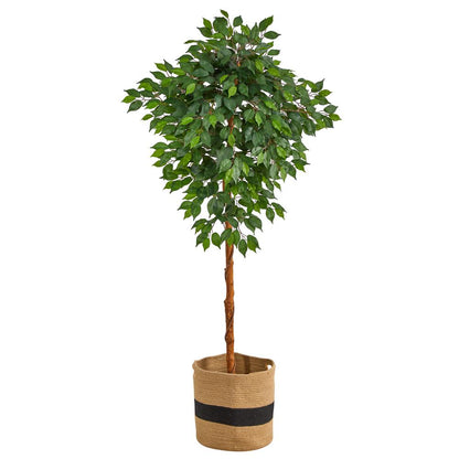 6ft. Artificial Ficus Tree with Handmade Jute & Cotton Basket