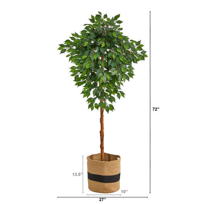 6ft. Artificial Ficus Tree with Handmade Jute & Cotton Basket