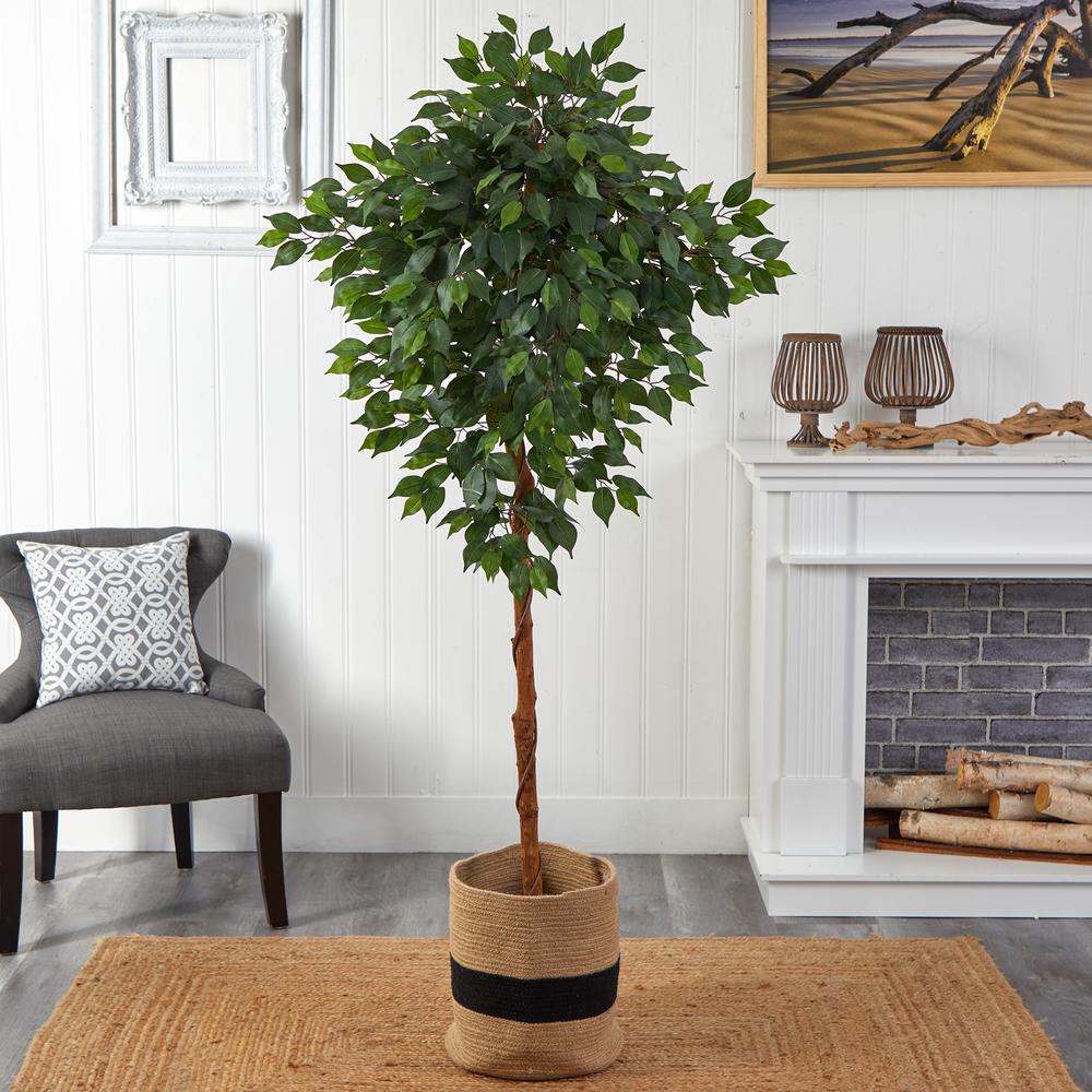 6ft. Artificial Ficus Tree with Handmade Jute & Cotton Basket