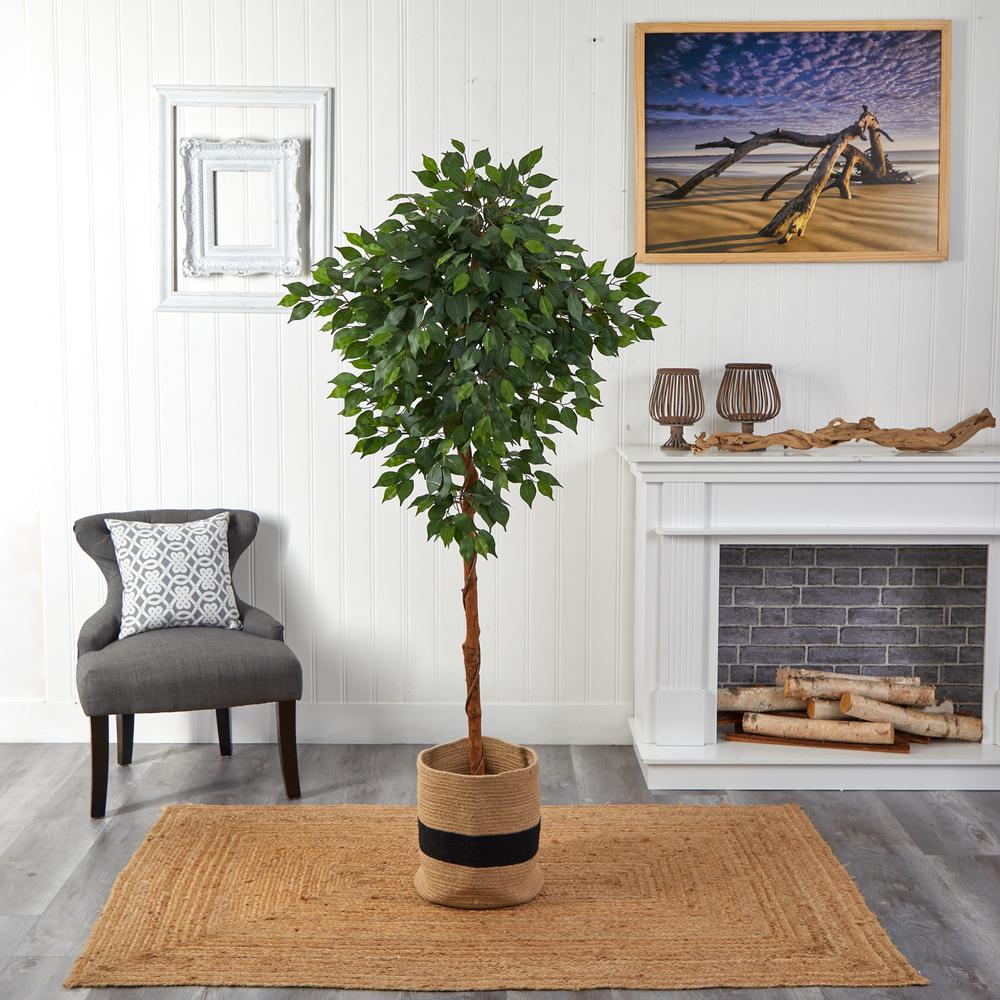 6ft. Artificial Ficus Tree with Handmade Jute & Cotton Basket