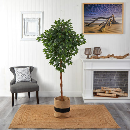 6ft. Artificial Ficus Tree with Handmade Jute & Cotton Basket