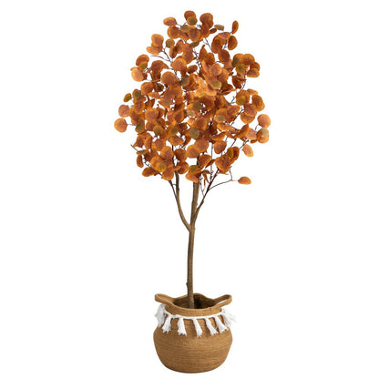 5ft. Artificial Autumn Eucalyptus Tree with Handmade Jute
