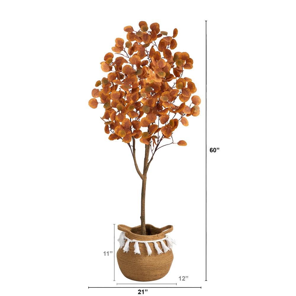 5ft. Artificial Autumn Eucalyptus Tree with Handmade Jute
