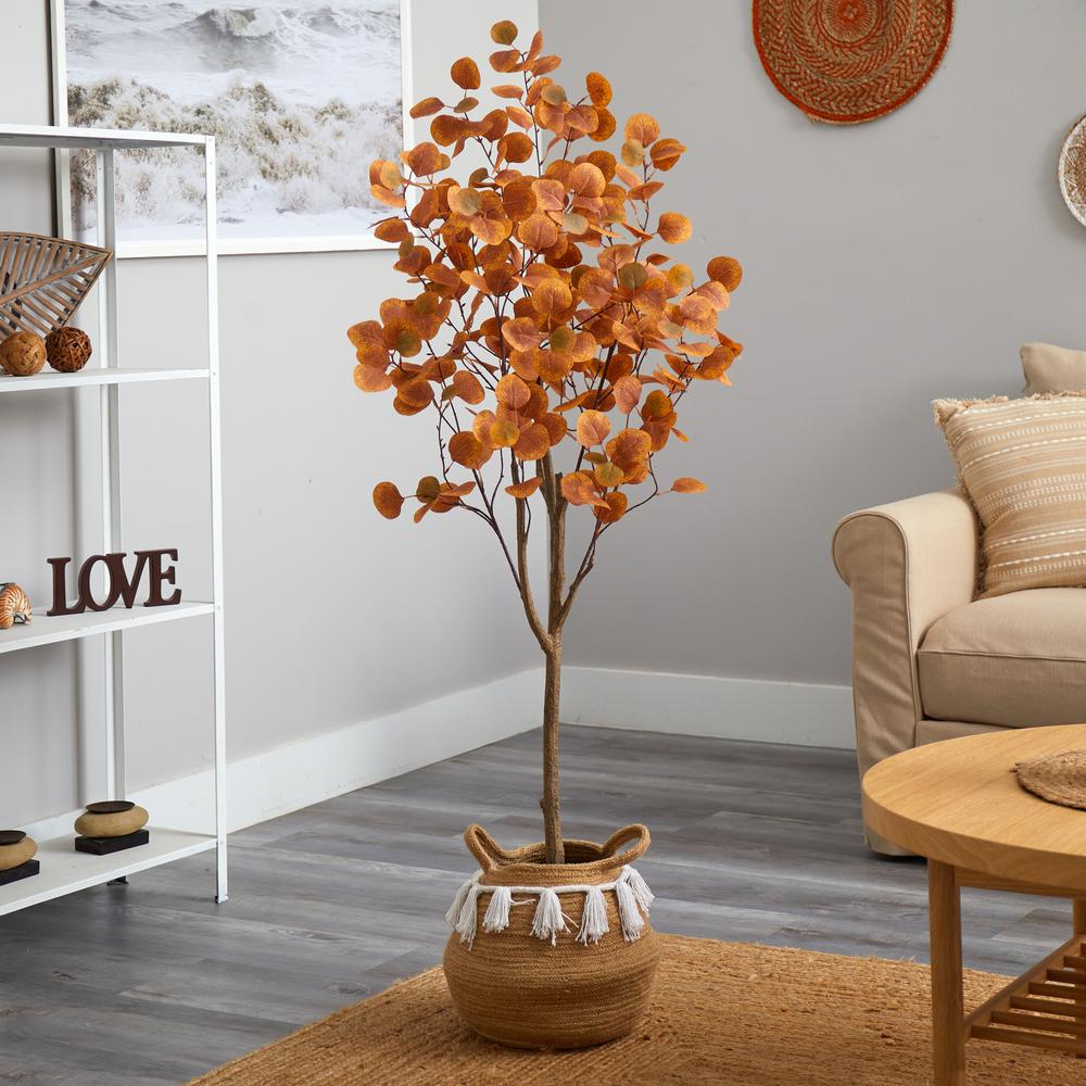 5ft. Artificial Autumn Eucalyptus Tree with Handmade Jute