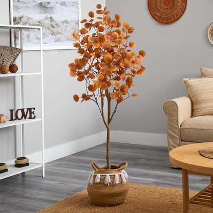 5ft. Artificial Autumn Eucalyptus Tree with Handmade Jute