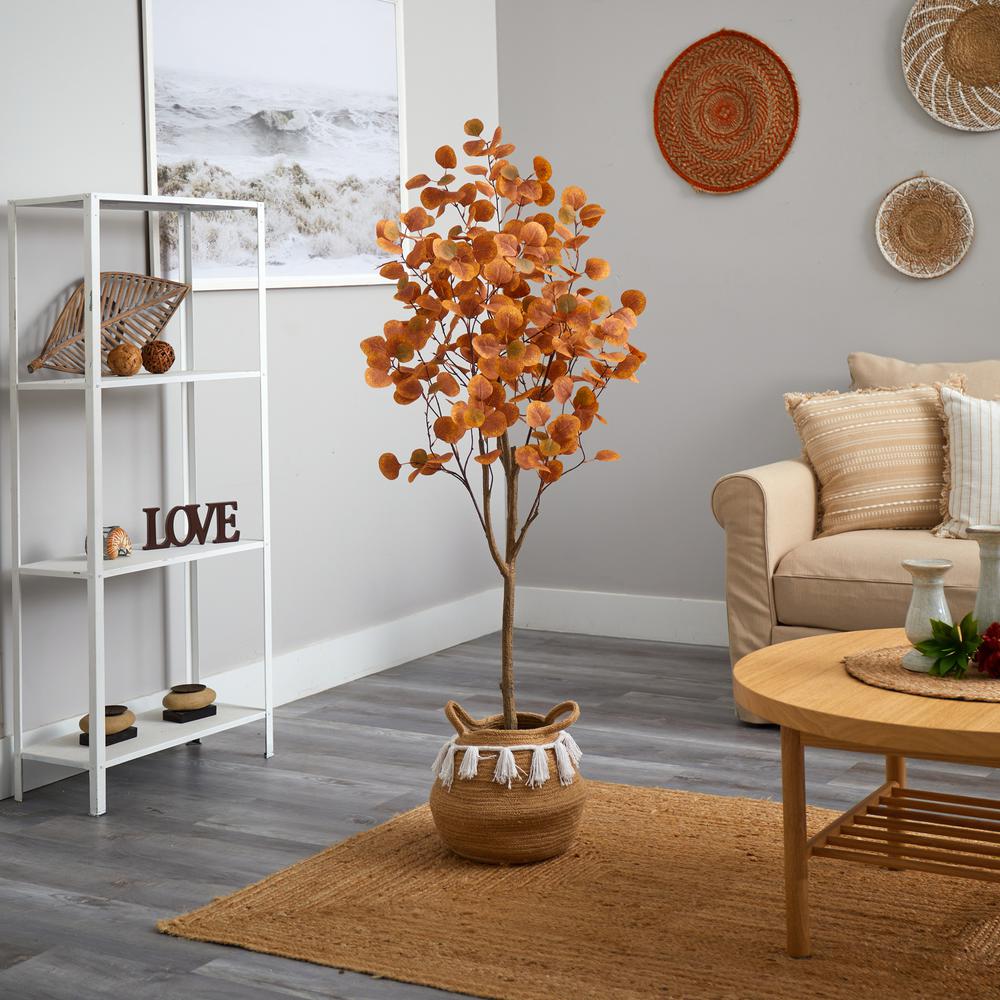 5ft. Artificial Autumn Eucalyptus Tree with Handmade Jute