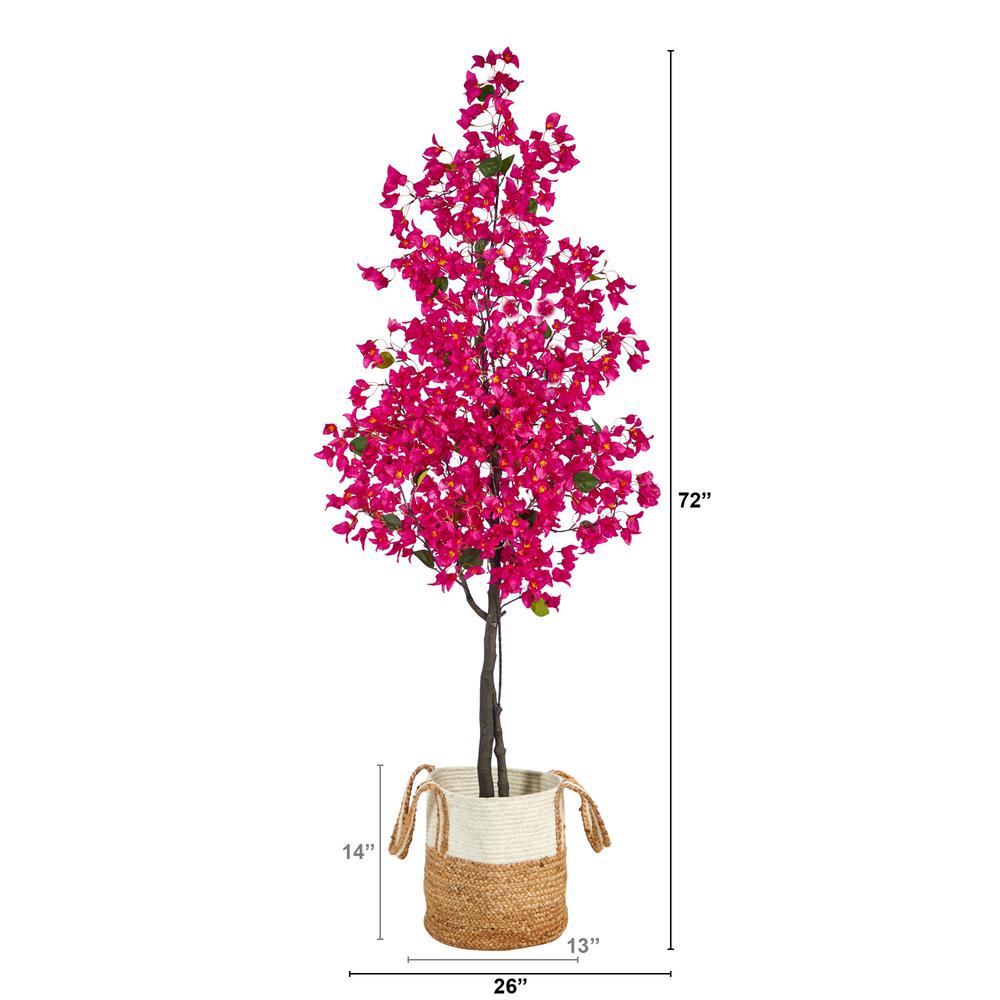6ft. Artificial Bougainvillea Tree with Handmade Jute & Cotton Basket