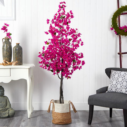6ft. Artificial Bougainvillea Tree with Handmade Jute & Cotton Basket