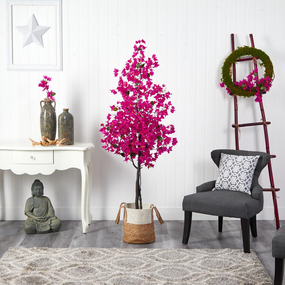 6ft. Artificial Bougainvillea Tree with Handmade Jute & Cotton Basket