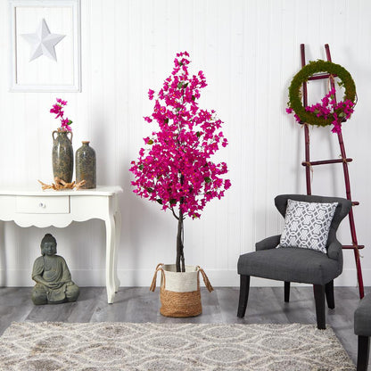6ft. Artificial Bougainvillea Tree with Handmade Jute & Cotton Basket