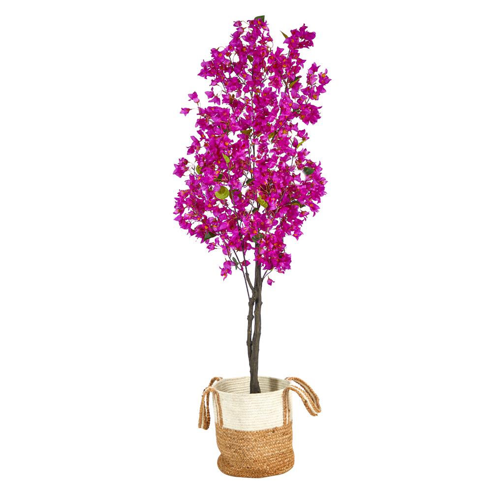 6ft. Artificial Bougainvillea Tree with Handmade Jute & Cotton Basket