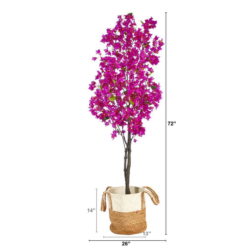 6ft. Artificial Bougainvillea Tree with Handmade Jute & Cotton Basket