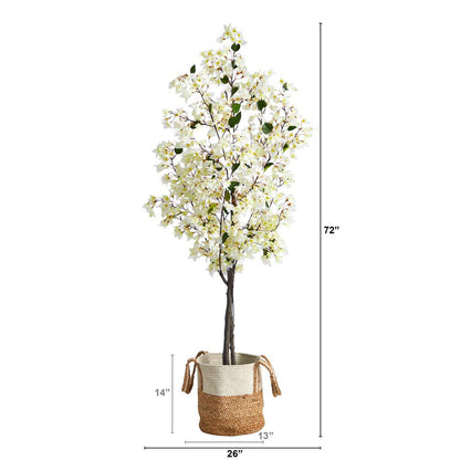 6ft. Artificial Bougainvillea Tree with Handmade Jute & Cotton Basket