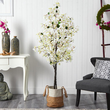 6ft. Artificial Bougainvillea Tree with Handmade Jute & Cotton Basket