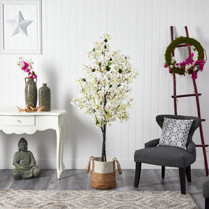 6ft. Artificial Bougainvillea Tree with Handmade Jute & Cotton Basket