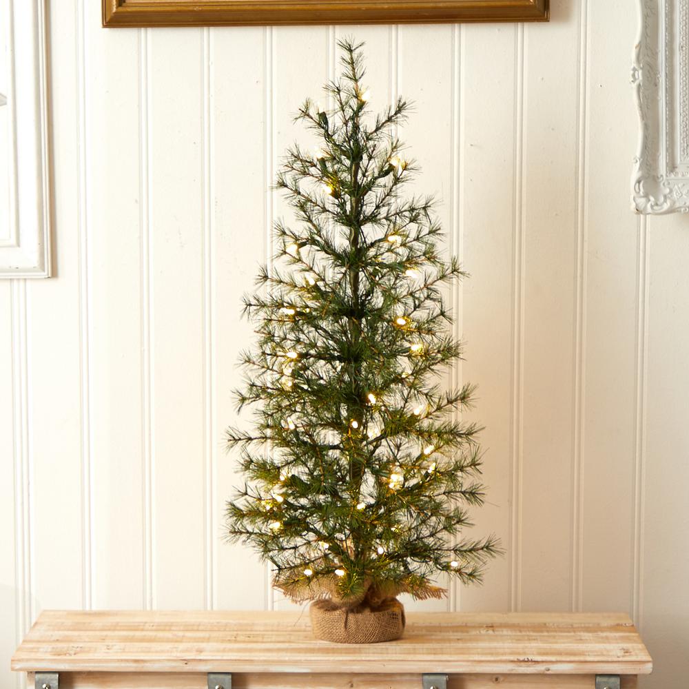 3ft. Artificial Christmas Tree with 50 Clear LED Lights Set in a Burlap Base
