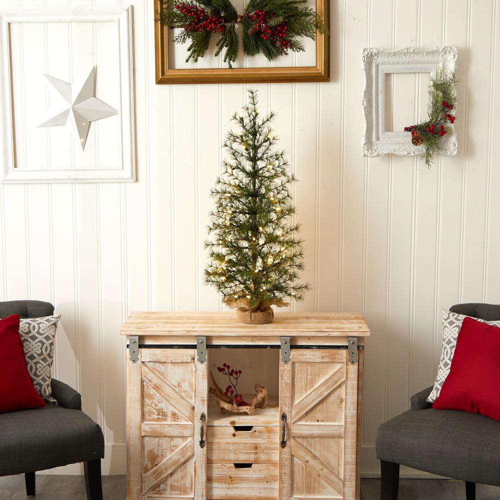 3ft. Artificial Christmas Tree with 50 Clear LED Lights Set in a Burlap Base
