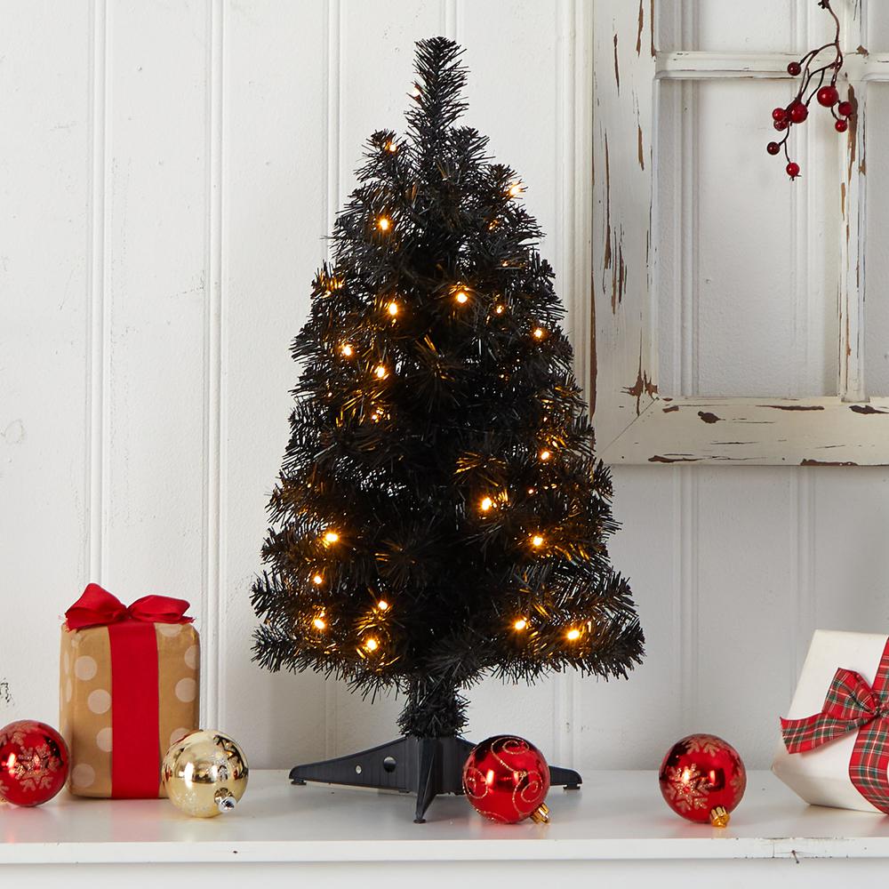 2ft. Black Artificial Christmas Tree with 35 LED Lights and 72 Bendable Branches