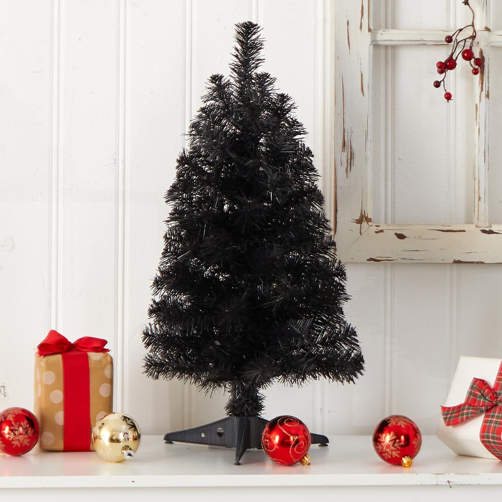2ft. Black Artificial Christmas Tree with 35 LED Lights and 72 Bendable Branches