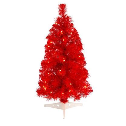 2ft. Red Artificial Christmas Tree with 35 LED Lights and 72 Bendable Branches