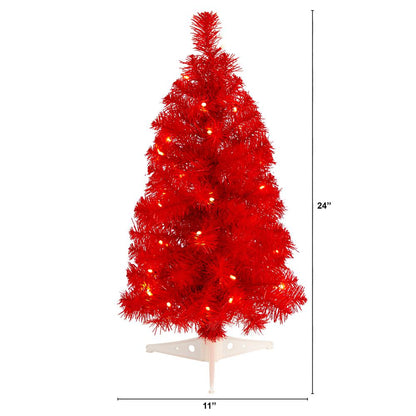 2ft. Red Artificial Christmas Tree with 35 LED Lights and 72 Bendable Branches